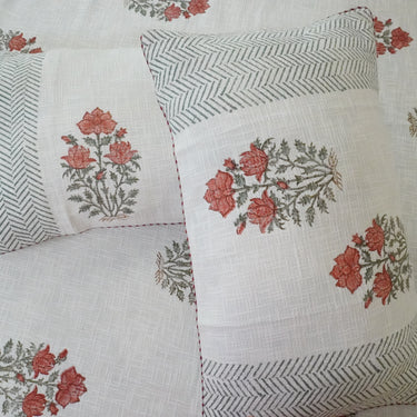 premium jute cotton bedsheet with hand blocked flowers - pillow view