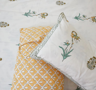 hand block printed premium cotton king size bedsheet | pillow view