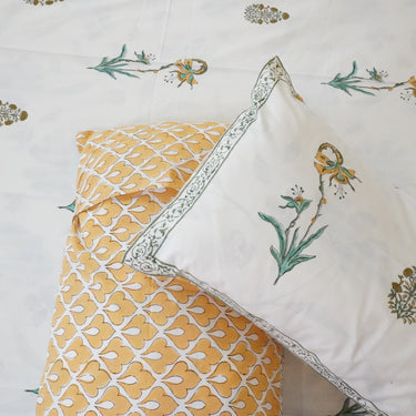 hand block printed premium cotton king size bedsheet | pillow view