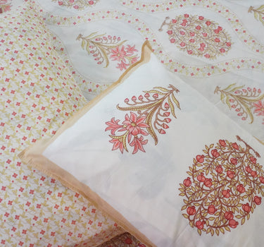 floral hand blocked print cotton bedsheet - pillow view