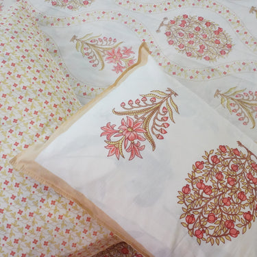 floral hand blocked print cotton bedsheet - pillow view