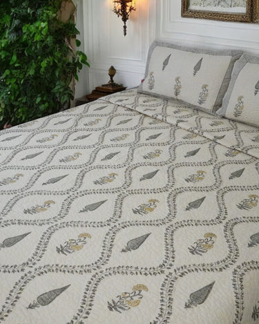 Pine Grove Handblock Quilted Bedcover Set - side view