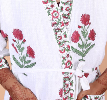 Rose Garden Handblock Printed Kids Bathrobe - focus