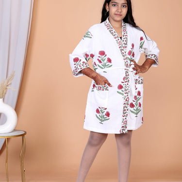 Rose Garden Handblock Printed Kids Bathrobe - front