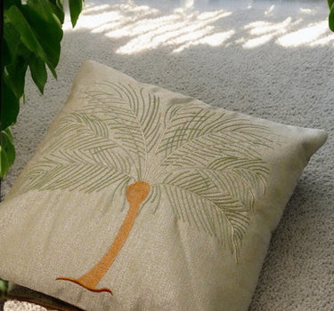 Tropical Palm Embroidered 16 x 16 Cushion Cover - upper view