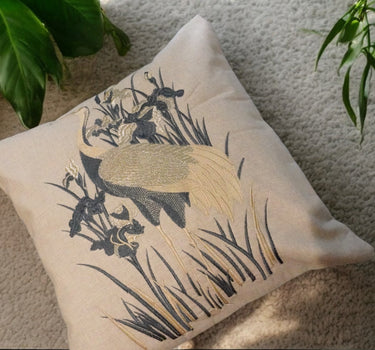 beige and blue embroidered 16 X 16 cushion cover| upper view