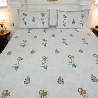 hand block printed premium cotton king size bedsheet | front view