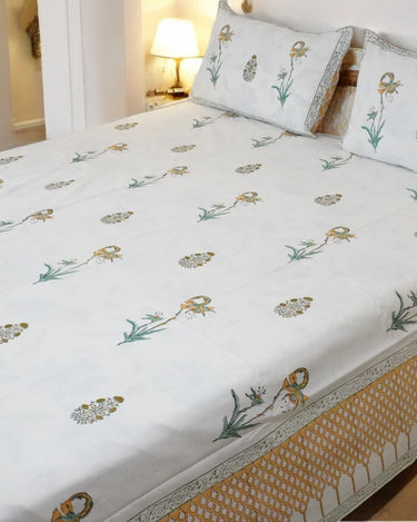 hand block printed premium cotton king size bedsheet | side view