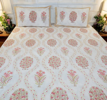 floral hand blocked print cotton bedsheet - front view