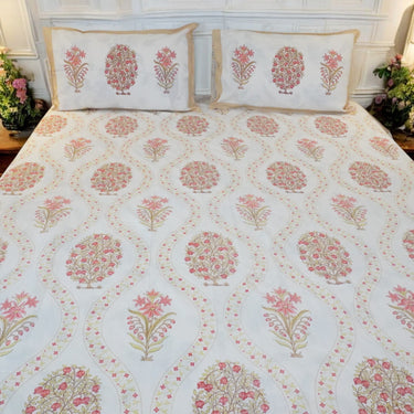 floral hand blocked print cotton bedsheet - front view