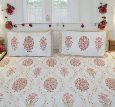 floral hand blocked print cotton bedsheet - focus view