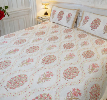 floral hand blocked print cotton bedsheet - side view