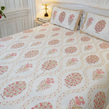 floral hand blocked print cotton bedsheet - side view