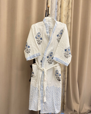 blue handblocked bathrobe front