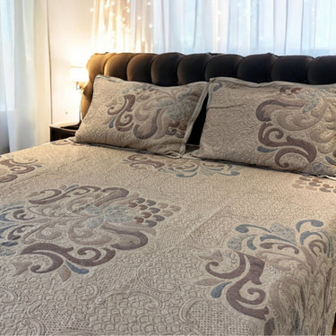 brown knitted designer bedcover | side view