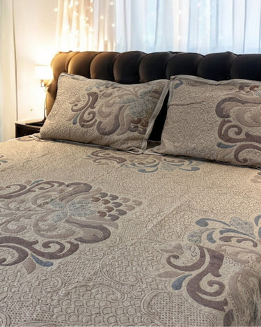 brown knitted designer bedcover | side view