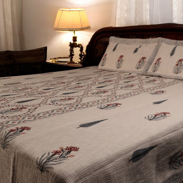 cream jute cotton handblocked bedsheet | side view