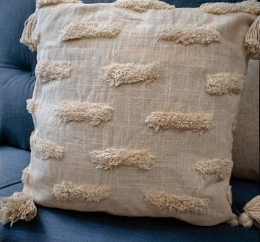 cream tufted cushion cover, 16 X 16 in sizes, with duck cotton material, front view