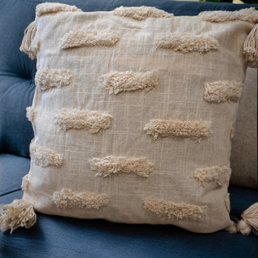 cream tufted cushion cover, 16 X 16 in sizes, with duck cotton material, front view