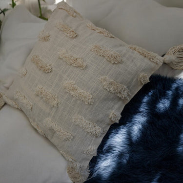 cream tufted cushion cover, 16 X 16 in sizes, with duck cotton material, upper view