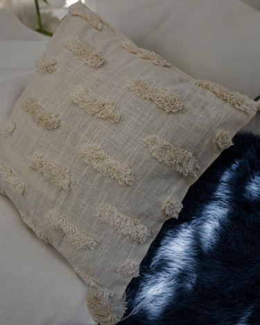 cream tufted cushion cover, 16 X 16 in sizes, with duck cotton material, upper view