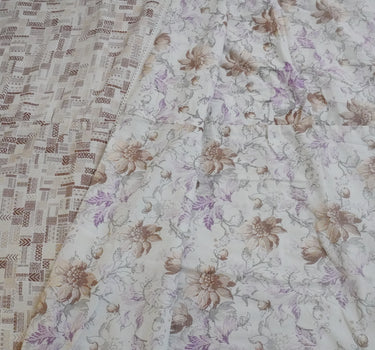 floral pink-brown printed reversible cotton dohar - focus view