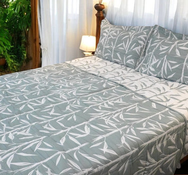 green & white reversible bedcover set | side view