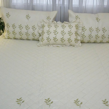 green leafy 4 piece embroidered bedcover set - focus view