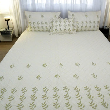 green leafy 4 piece embroidered bedcover set - front view