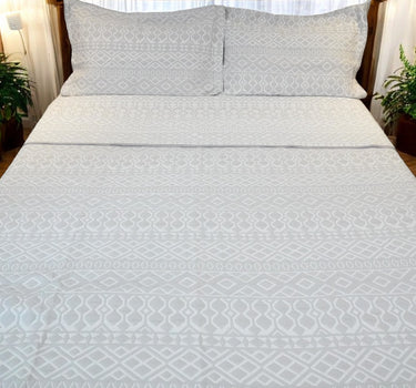 grey & white geometric reversible bedcover set - front view