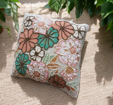 multi-colored beaded cushion cover - upper view