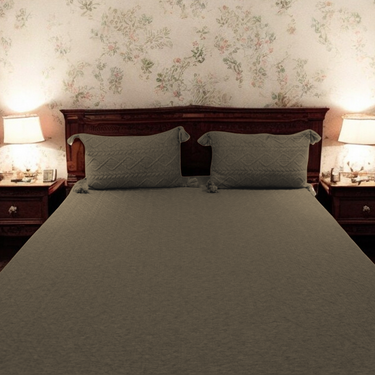 olive knitted bedcover | front view