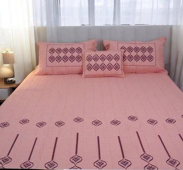 pink embroidered 4 piece king size bedcover | front view