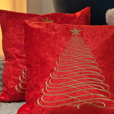 red embroidered christmas cushion cover