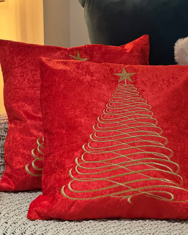 red embroidered christmas cushion cover