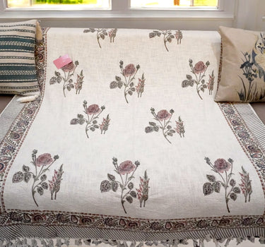 rose hand block printed sofa throw - overall view