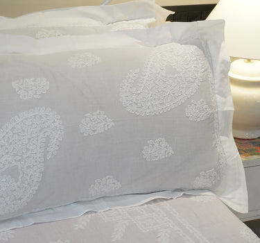 White Chikankari pure cotton double  | pillow viewbed bedsheet