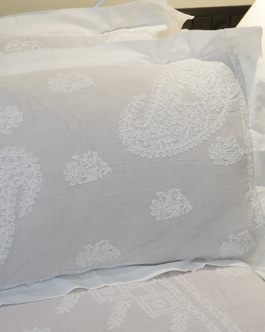 White Chikankari pure cotton double  | pillow viewbed bedsheet