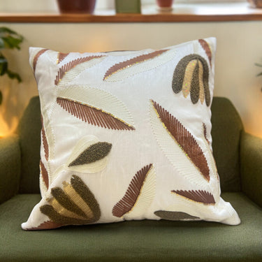 White embroidered cushion cover front view