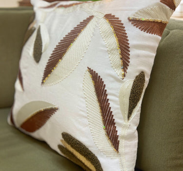 White embroidered cushion cover side view