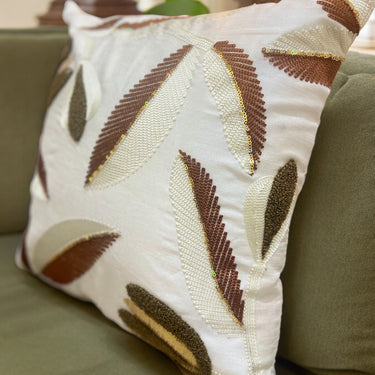 White embroidered cushion cover side view