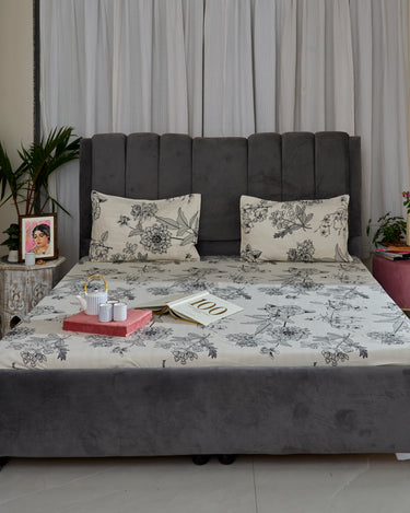 black and white bedsheets with quilted pillow for bed room decoration. wide view